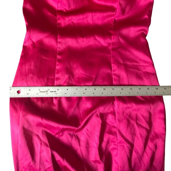 Ieena for Mac Duggal Puff Sleeve High Slit Formal Satin Gown Hot Pink Size 6 - Picture 9 of 10